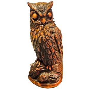 Vintage Owl Figurine Carved Chalkware Figurine Home Decor Mid‎ Century